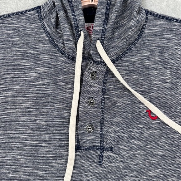True Religion Hooded Henley Sweatshirt Men's XL Blue Long Sleeve Pullover Logo - Picture 4 of 13